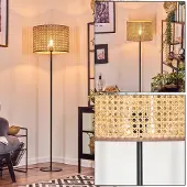 Hofstein Varoni Stehlampe aus Metall/Wiener Geflecht/Rattan in Schwarz/Natur