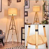 Hofstein Schiavonea Stehlampe aus Holz/Stoff in Natur/Beige/Weiß