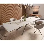 DELIFE Esstisch Edge 300x100 Keramik Calacatta Luxe Weiß-Gold-Grau Kreuzgestell Rechteck Edelstahl
