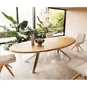 DELIFE Esstisch Edge Oval 280x130x2,5 Eiche Natur Zenthara kantig Edelstahl Flow-Edge