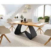 DELIFE Esstisch Edge 200x100x2,5-3 Eiche Natur W-Gestell Metall Schwarz Live-Edge
