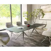 DELIFE Esstisch Edge 300x100 Keramik LaminamNero Greco Anthrazit Estelar rund Edelstahl