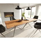 DELIFE Esstisch Edge 240x100 Akazie Natur Estelar rund Edelstahl Live-Edge