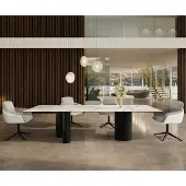 DELIFE Esstisch Edge 300x100 Keramik Calacatta Luxe Weiß-Gold-Grau Troa Metall Schwarz