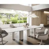 DELIFE Esstisch Edge 300x100 Keramik LaminamStatuarietto Weiß Pilier Metall Weiß