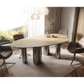 DELIFE Esstisch Edge Oval 220x120 Keramik Laminam Sabbia Eichefarbig Pilier Edelstahl Graphit