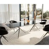 DELIFE Esstisch Edge 300x100 Reliefglas Rauchschwarz 3D-Design Estelar rund Edelstahl