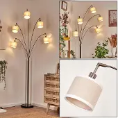 Hofstein Schiavonea Stehlampe aus Metall/Stoff in Schwarz/Nickel-matt/Beige/Weiß