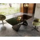DELIFE Esstisch Edge Boot 200x100 Reliefglas Rauchschwarz 3D-Design W-Gestell Metall Schwarz