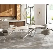 DELIFE Esstisch Edge 300x100 Keramik Laminam Travertino Bianco Creme-Weiß Spider Metall Weiß