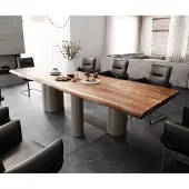 DELIFE Esstisch Edge 300x100 XL Akazie Braun Troa Metall Effektfinish Titan Live-Edge