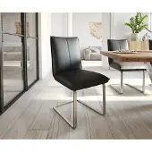 DELIFE Freischwinger Lelio-Flex Echt-Leder Schwarz Freischwinger flach Edelstahl Taschenfederkern