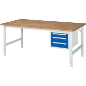 RAU Arbeitstisch 2000x1000x760-1080 3xSchub B-Platte 25mm l.gr/e.bl