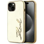 Karl Lagerfeld , PolyurethanHülle in Knitteroptik mit Logo für iPhone 15, Gold