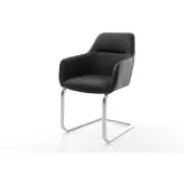 DELIFE Freischwinger Pejo-Flex Echt-Leder Schwarz Freischwinger flach Edelstahl Taschenfederkern