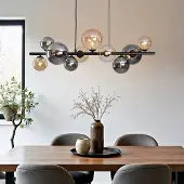 LumenXL Design-Pendelleuchte Deka schwarz mit amber- und rauchglas, 10-flammig