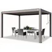 TOOLPORT PRIMEYARD Pergola 3x4 m Aluminium Pfosten mit Lamellendach aus Aluminium graue Terrassenüberdachung