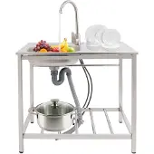 Easybuy Edelstahl Spülbecken mit Armatur Freistehende Spüle Küchenspüle Edelstahl max 40kg Silber 75x40x75cm