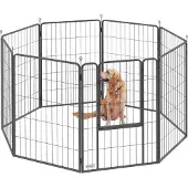 PawHut Welpenlaufstall 8-eckig Welpenauslauf mit 8 Gitterplatten Tür Erdspießen