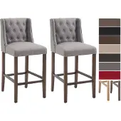 CLP 2er Set Barhocker Cassandra Stoff mit gestepptem Bezug | Farbe hellgrau Gestell Farbe antik-dunkel