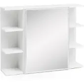Wohnling Hängeschrank WL5.754 Weiß 80x64,5x20cm Spanplatte Spiegelschrank Modern Badregal Freischwebend Schränkchen mit Spiegel Badezimmerschrank Holz