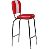 FineBuy Barhocker Rot American Diner 50er Jahre Retro Barstuhl Sitzfläche mit Rücken-Lehne Fußstütze Sitzhöhe 76 cm