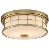 QUOIZEL Deckenleuchte, IP44, Glas opal, Stahl messing, D 34,5 cm