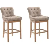 CLP 2er Set Barhocker Lakewood Stoff gepolstert | Farbe taupe Gestell Farbe antik-hell