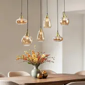 LumenXL Pendelleuchte gold mit amber Glas, 6-flammig - Loic