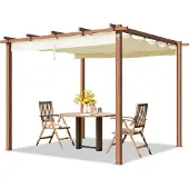 TOOLPORT PRIMEYARD Pergola 3x3 m Terrassenüberdachung mit Schiebedach Stahlrahmen in Holzoptik