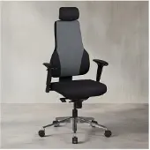 KADIMA DESIGN Bürostuhl QENTIN schwarz/grau Schreibtischstuhl Stoffbezug Chefsessel Drehstuhl Synchronmechanik Kopfstütze