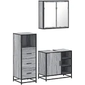 vidaXL 3-tlg. Badmöbel-Set Grau Sonoma Holzwerkstoff