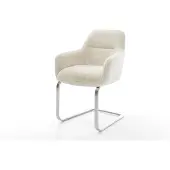 DELIFE Freischwinger Pejo-Flex Plüsch Creme-Weiß Freischwinger flach Edelstahl Taschenfederkern