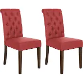 CLP 2er Set Esszimmerstühle Lisburn Mit Lehne im Chesterfield Design rot Material Stoff