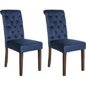 CLP 2er Set Esszimmerstühle Lisburn Mit Lehne im Chesterfield Design blau Material Samt