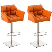 CLP 2er Set Barhocker Damaso Kunstleder drehbar und höhenverstellbar orange Gestell Farbe edelstahl