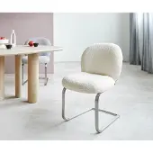 DELIFE Freischwinger Nube-Flex Bouclé Weiß Freischwinger flach Edelstahl Taschenfederkern