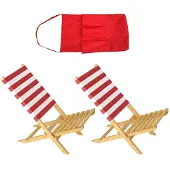 Erst-Holz Klappstuhl Strandstuhl Anglerstuhl Gartenstuhl Stuhl zum Zusammenstecken rot-weißem Bezug V-10-353Doppelpack in Tasche Rot