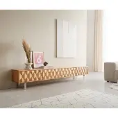 DELIFE Lowboard Fevo 220 cm Eiche Natur 4 Türen L-Fuß Edelstahl