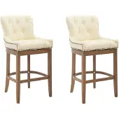 CLP 2er Set Barhocker Lakewood Echtleder gepolstert creme Gestell Farbe antik-hell