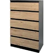 HTI Kommode mit 5 grifflosen Schubladen Thekla Schwarz-Artisaneiche