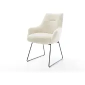 DELIFE Esszimmerstuhl Alja-Flex mit Armlehnen Plüsch Creme-Weiß Kufengestell Schwarz Taschenfederkern