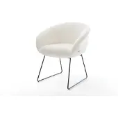DELIFE Esszimmerstuhl Vinka-Flex mit Armlehnen Bouclé Soft Beige Kufengestell Schwarz Taschenfederkern