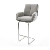 DELIFE Barstuhl Clea-Flex Strukturstoff Soft Grau Freischwinger Flach Edelstahl Taschenfederkern