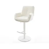 DELIFE Barstuhl Clea-Flex Bouclé Soft Beige Drehfuß höhenverstellbar Metall Weiß