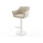 DELIFE Barstuhl Yulo-Flex Webstoff Soft Beige Drehfuß höhenverstellbar Metall Weiß