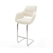 DELIFE Barstuhl Yago-Flex Teddystoff Beige Freischwinger Flach Edelstahl Silberfarben Taschenfederkern
