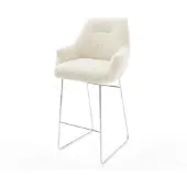 DELIFE Barstuhl Alja-Flex Teddystoff Beige Kufengestell Edelstahl Silberfarben Taschenfederkern