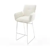 DELIFE Barstuhl Nela-Flex Bouclé Soft Beige Kufengestell Edelstahl Silberfarben