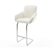 DELIFE Barstuhl Luan-Flex Bouclé Soft Beige Freischwinger Flach Edelstahl Silberfarben